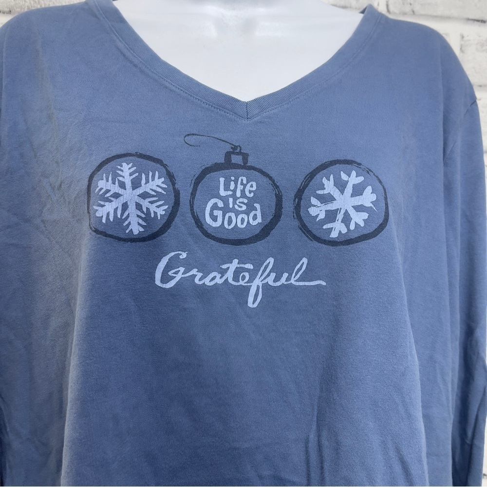 Life is Good Holiday Grateful Long Sleeve V-Neck Crusher Tee  XL - Picture 3 of 10